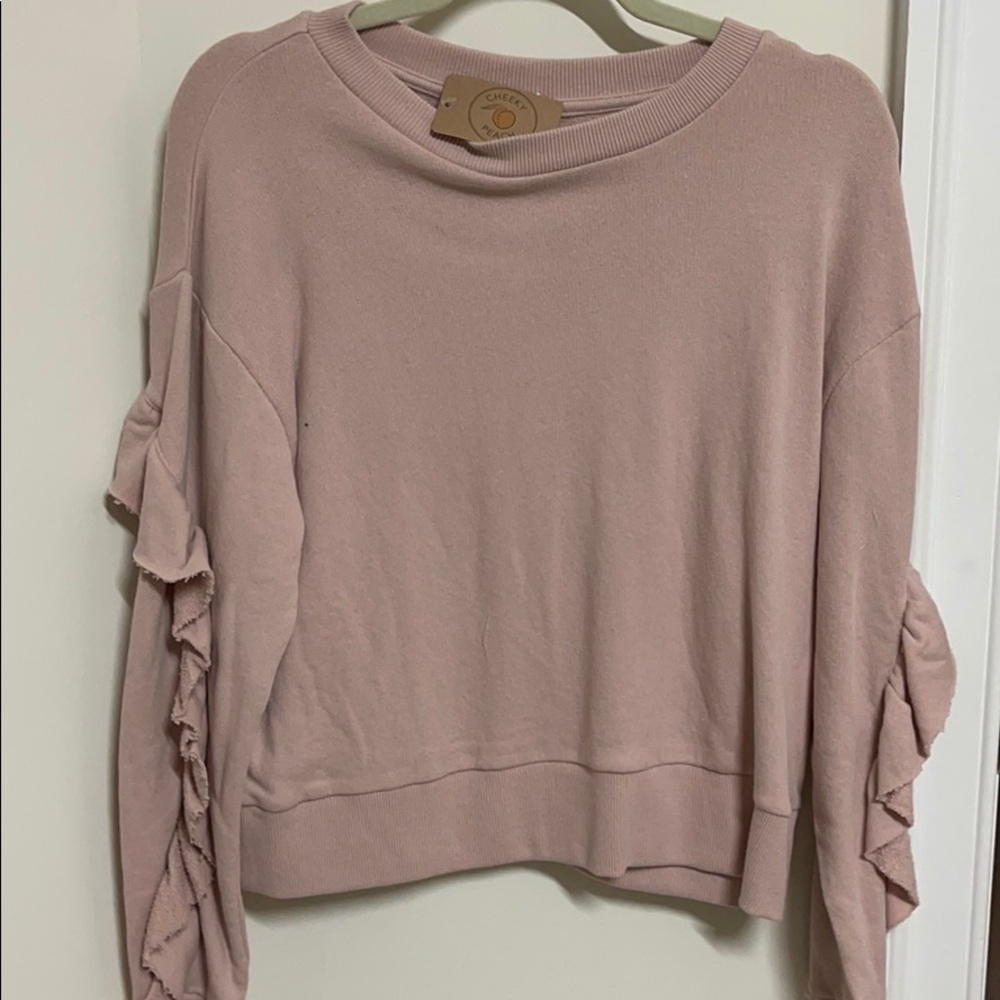 Ruffle sleeve sweatshirt small pink